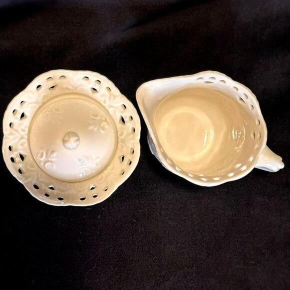 Vintage Skye McGhie Cream Lace Pattern, 2002 Fine Porcelain Sugar Bowl And Cream - Picture 6 of 10